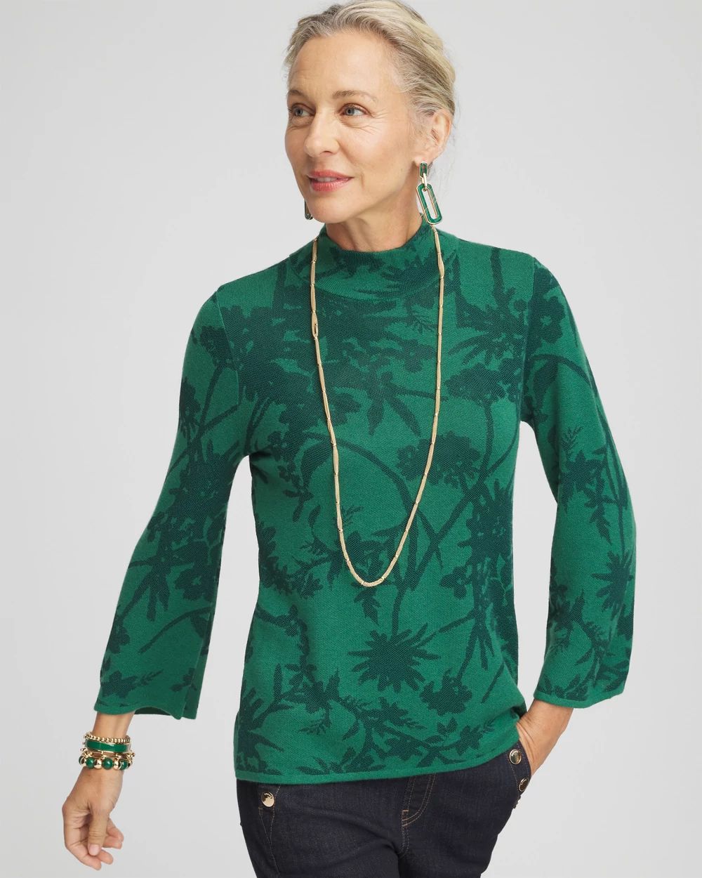 Jacquard Mock Neck Long Sleeve Sweater | Chico's Jacquard Mock Neck Long Sleeve Sweater | Chico's